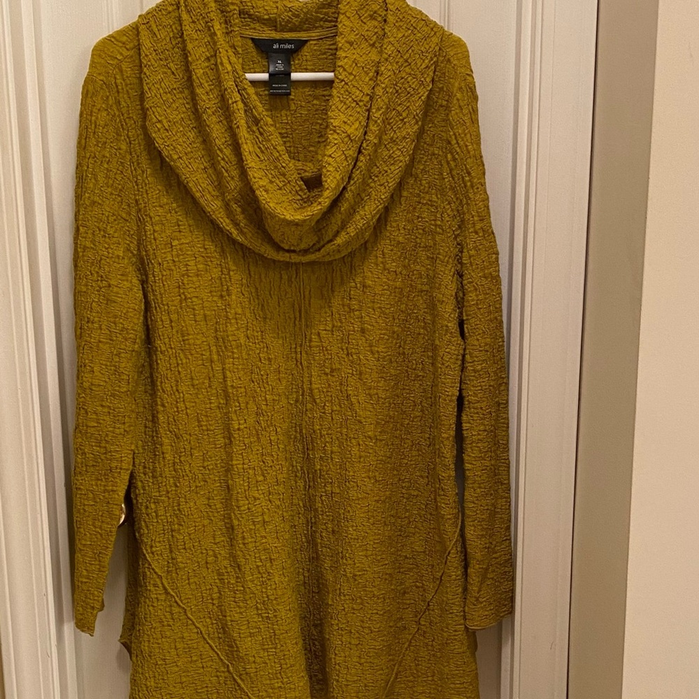 Ali Miles crinkled tunic Golden Mustard Brown Lagenlook Minimalist Cowl Neck
